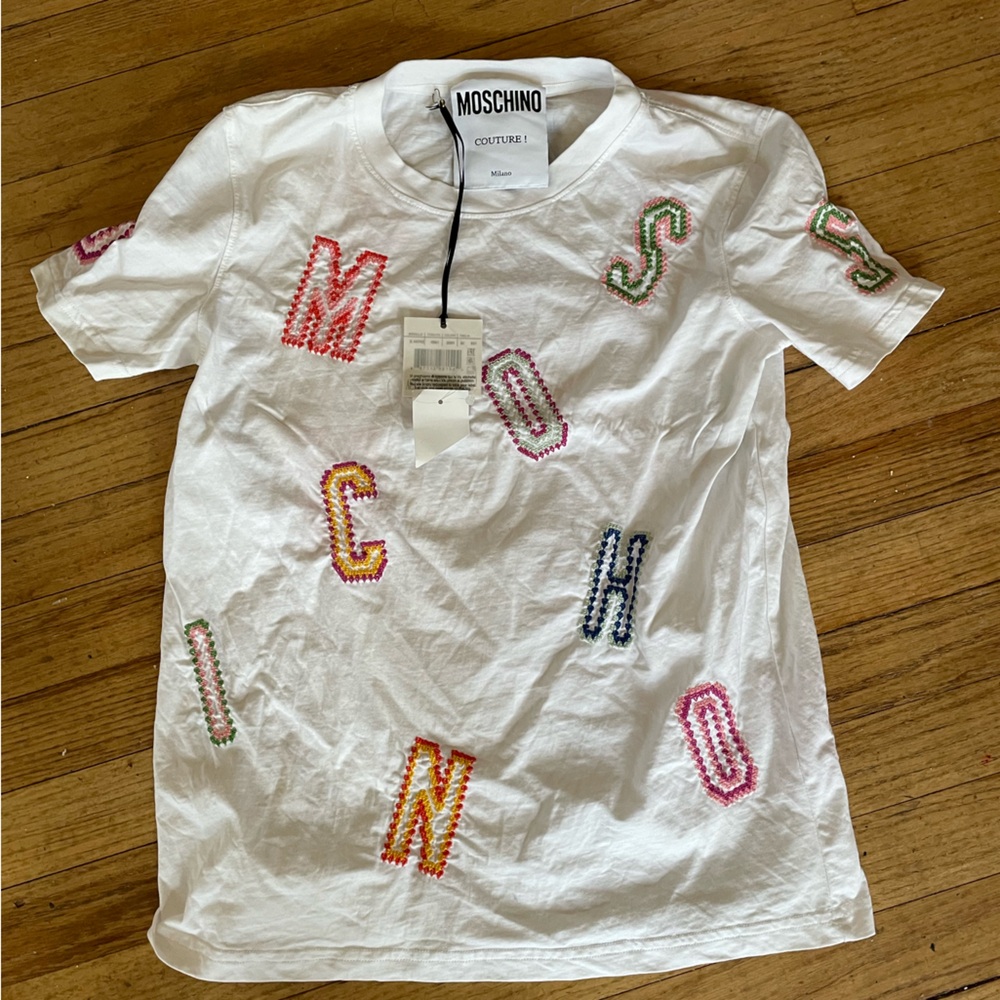 Moschino Couture 1 White Embroidered T-Shirt